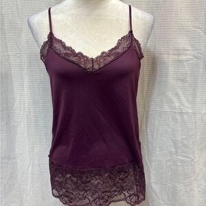 White House Black Market Lace Trim Camisole in Burgundy
